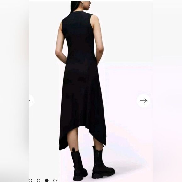 AllSaints Blaze Asymmetric Midi Dress | Black | Size US 4 / UK 8 / EU 36 - Picture 2 of 9